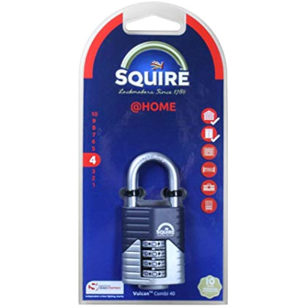 Henry Squire Vulcan 40mm 4-Wheel Combination Open Shackle Padlock