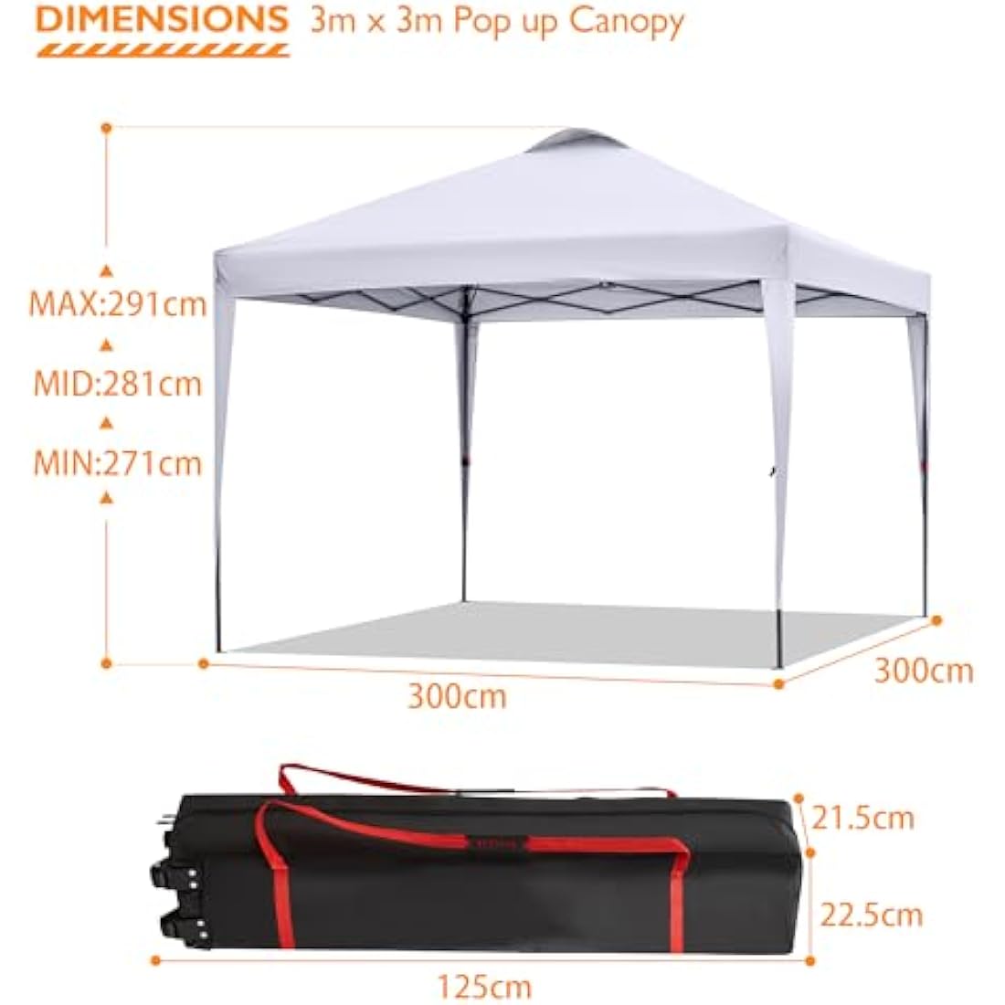 BONTEC 3x3m Pop Up Gazebo – Waterproof UPF 50+ Canopy Tent with Bag