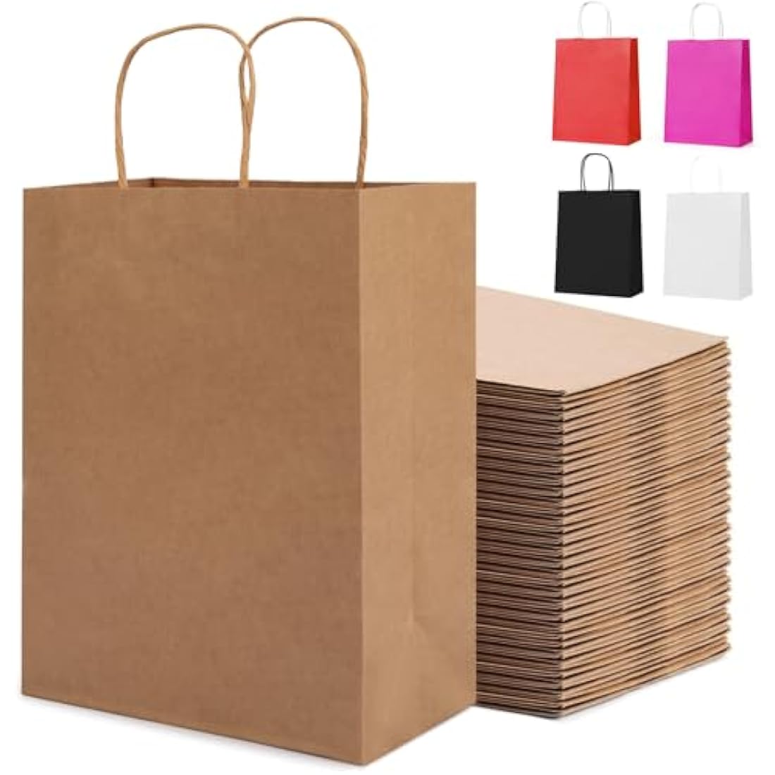 HAUSPROFI 25pcs Kraft Paper Gift Bags with Handles - 130gsm Brown