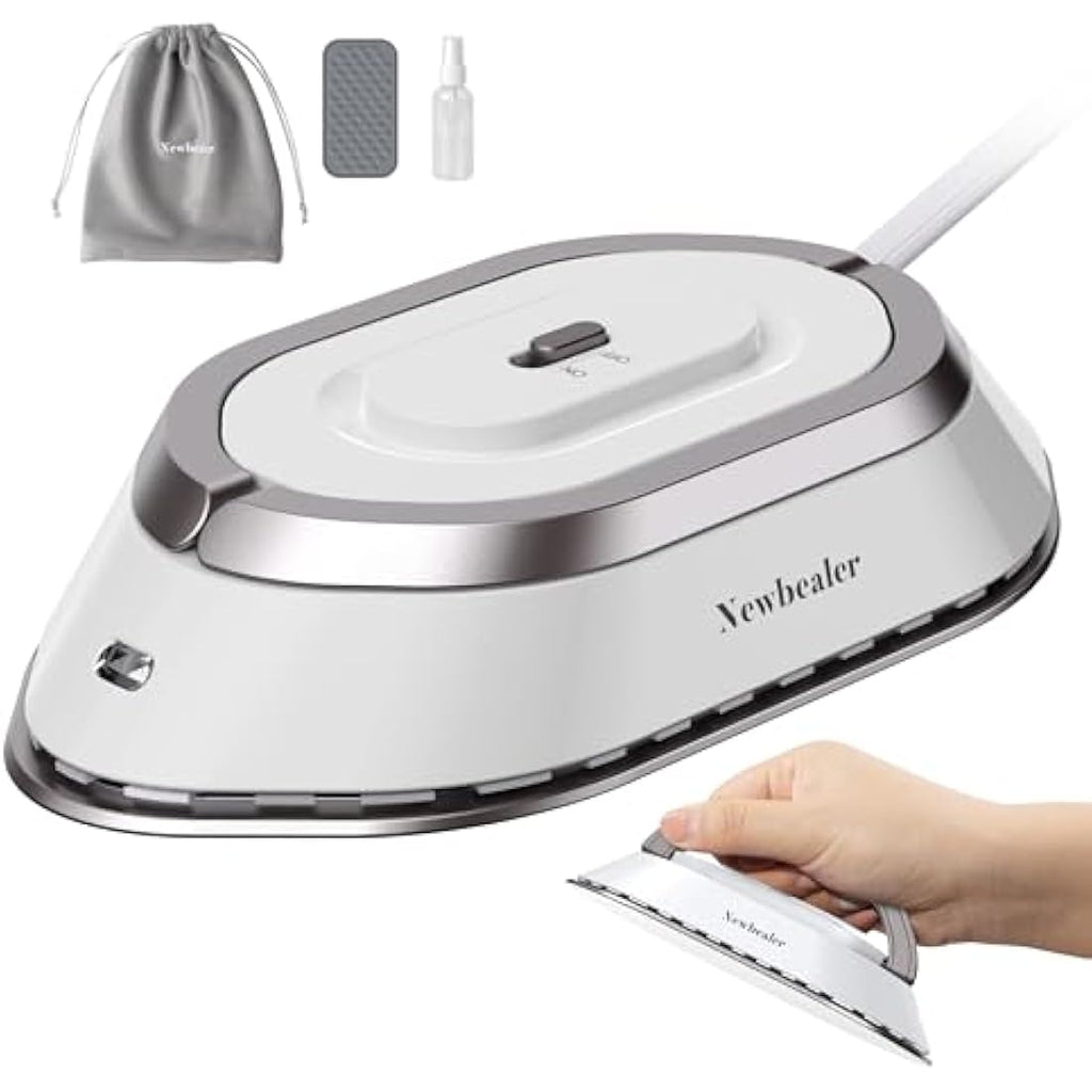 Newbealer Mini Travel Iron – Dual Voltage Compact Iron for Quilting, Silver