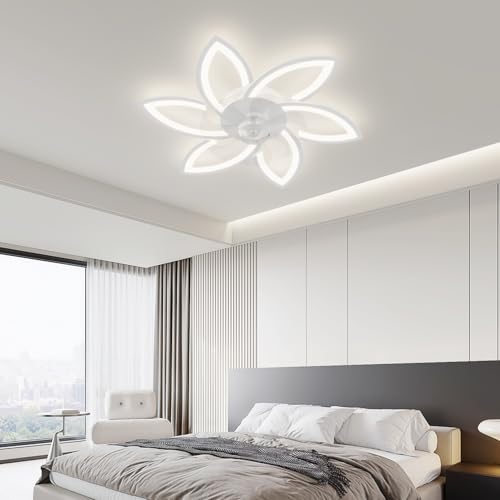 YUNLONG 30.7" Flush Mount Ceiling Fan with Light | Dimmable DC Motor