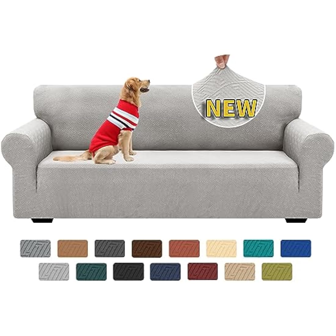 XINEAGE Stretch Sofa Cover | 3 Seater Jacquard Couch Slipcover – Silver Grey