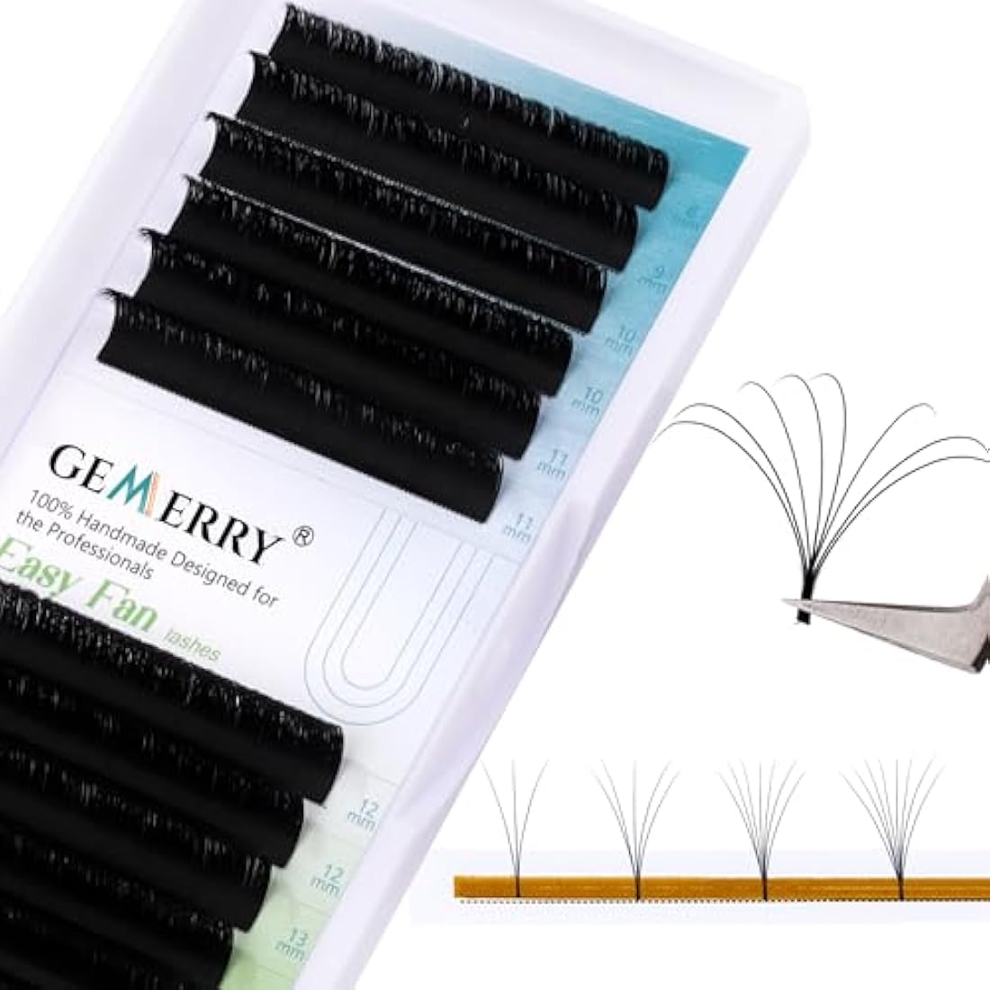 Gemerry Easy Fan Lash Extensions | D Curl 0.10mm Russian Volume Tray