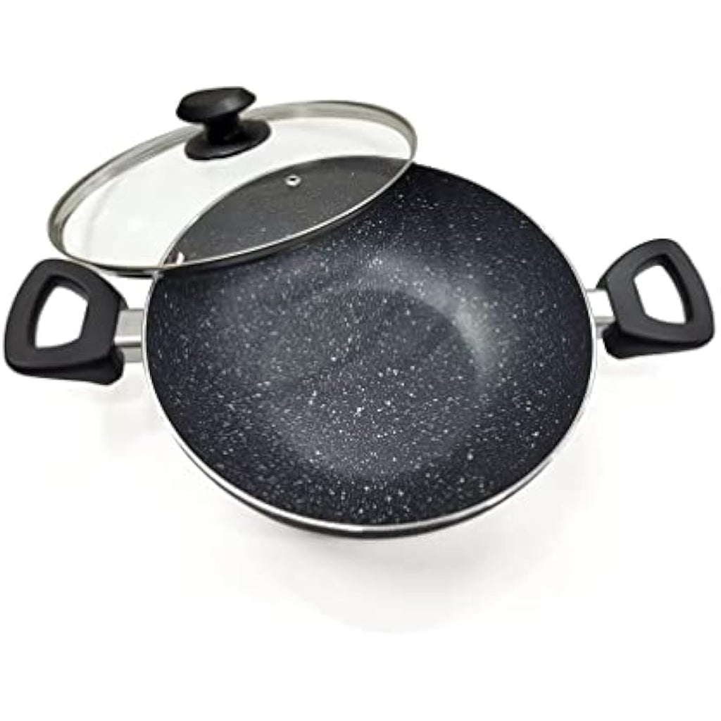 26cm Marble Non-Stick Wok | Induction Stir-Fry Pan with Lid