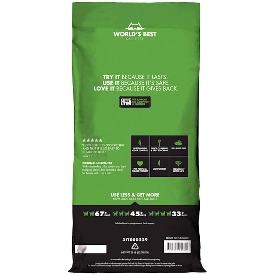 World's Best Cat Litter Original Unscented Corn Litter - 28lb Bag