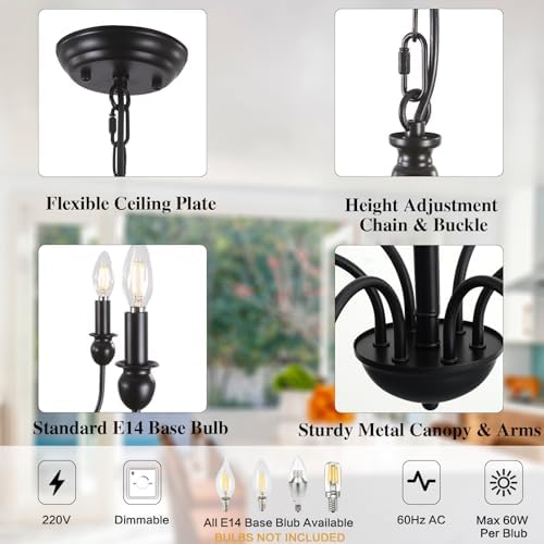 MRHYSWD 6-Light Black Chandelier – Vintage Metal Candle Pendant Light