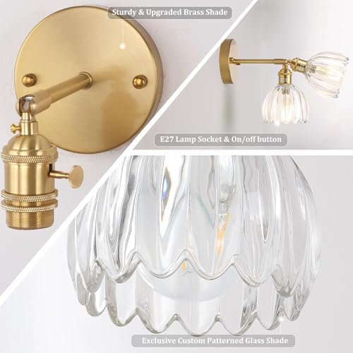 Vintage Gold Wall Sconces | Set of 2 Adjustable Brass Lamps