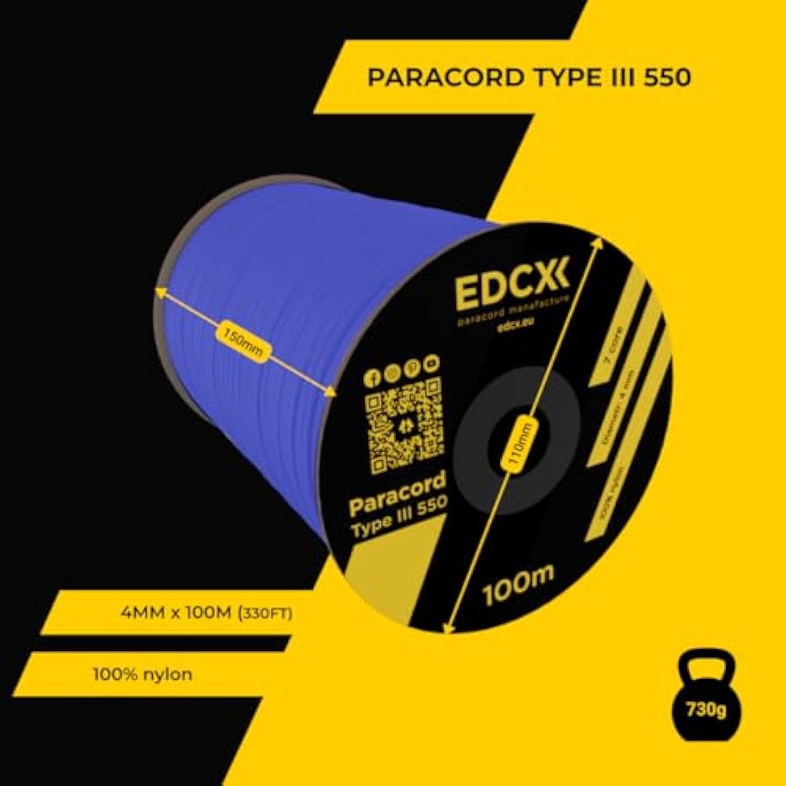 EDCX 550 Paracord – 4mm 7-Strand Nylon Rope for Camping and DIY