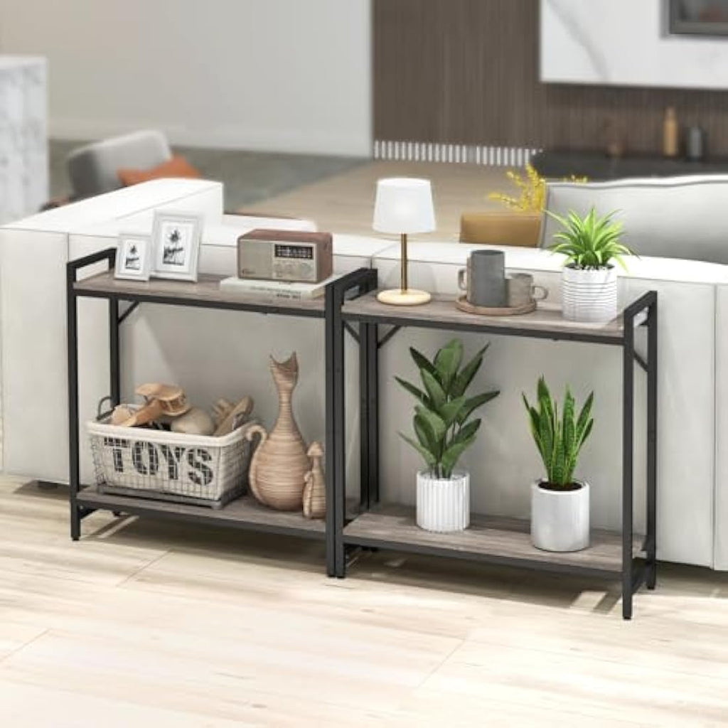 Livofloral Narrow Console Table – Industrial Small Entryway Table, Grey
