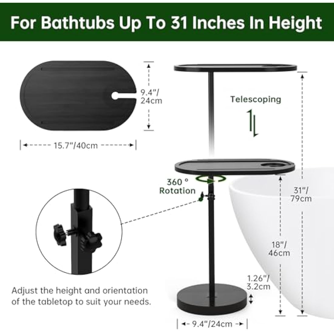 NiHome Bamboo Swivel TV Tray Table – Adjustable Height Couch Side Table
