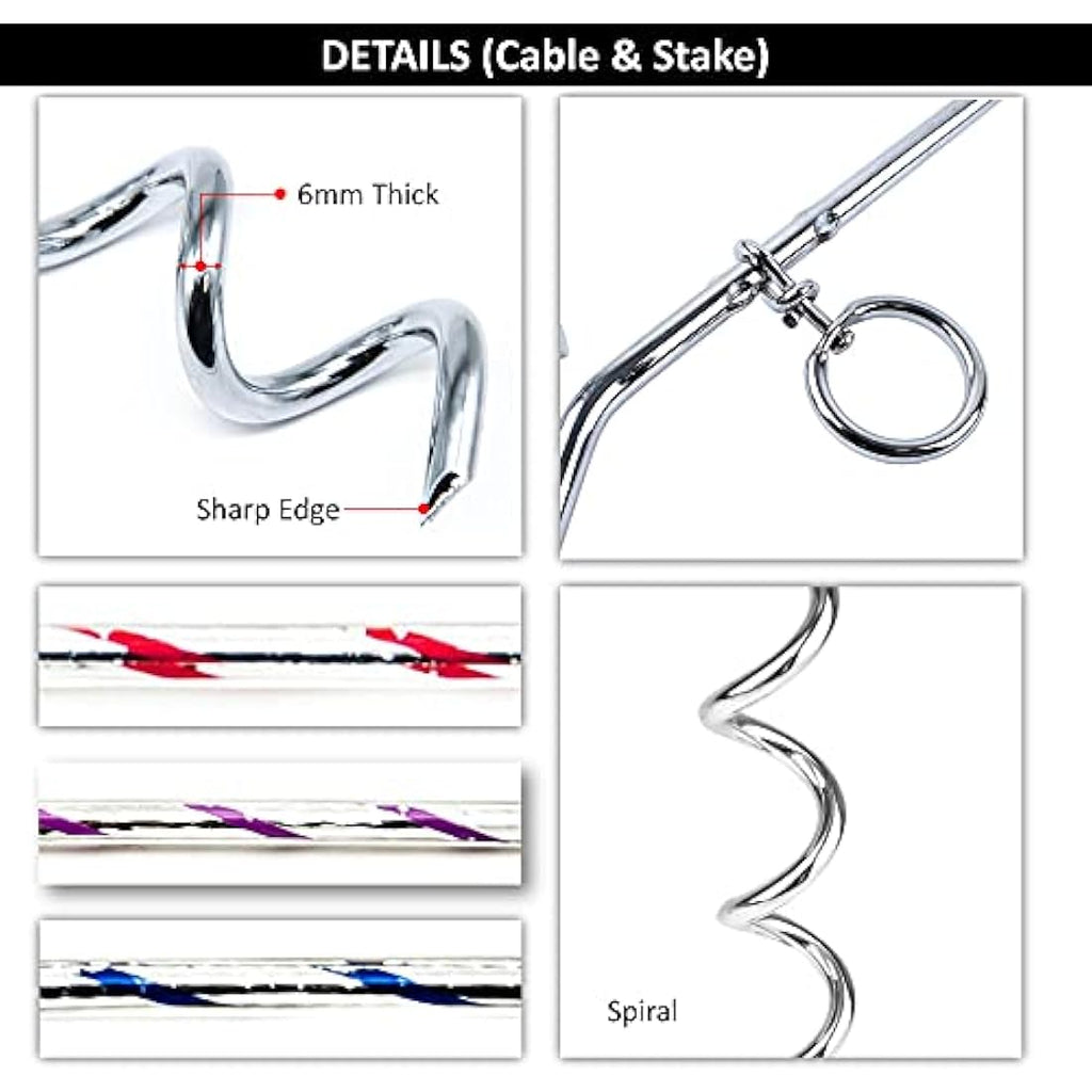Reflective Dog Tie Out Cable and Heavy Duty Stake – 1.5m