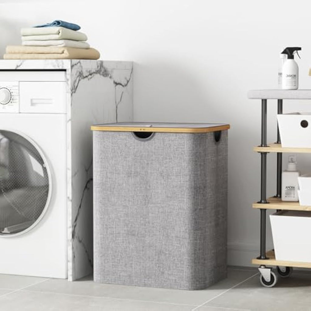 Lifewit 120L Laundry Basket with Lid | Foldable Bamboo Handle Hamper