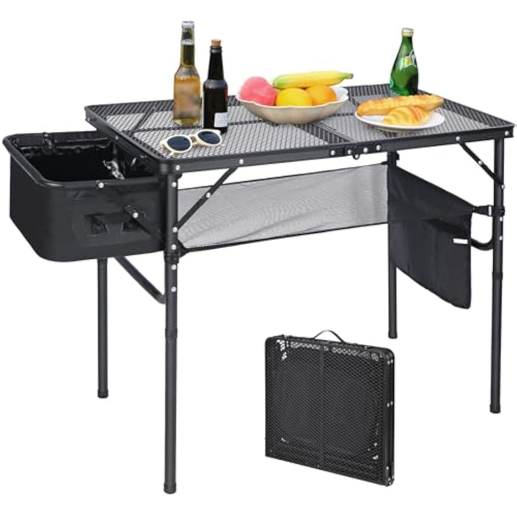 REDCAMP Folding Grill Table with Sink | Portable Aluminum Camping Stand