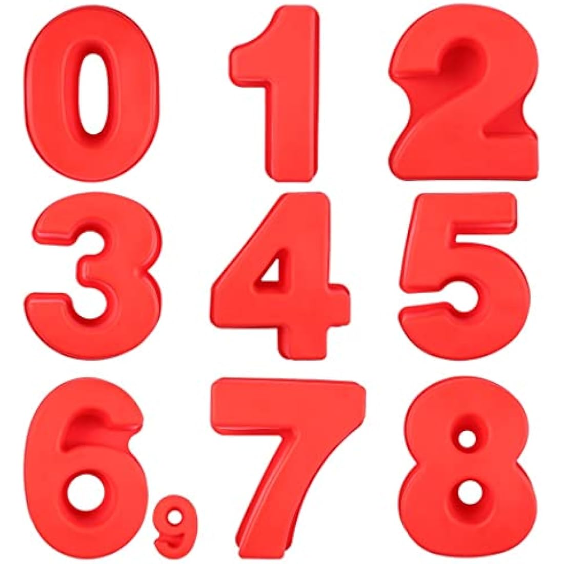 SWEWARM 10 Inch Number Cake Pans - 9 PCS Large Silicone 3D Molds, Red