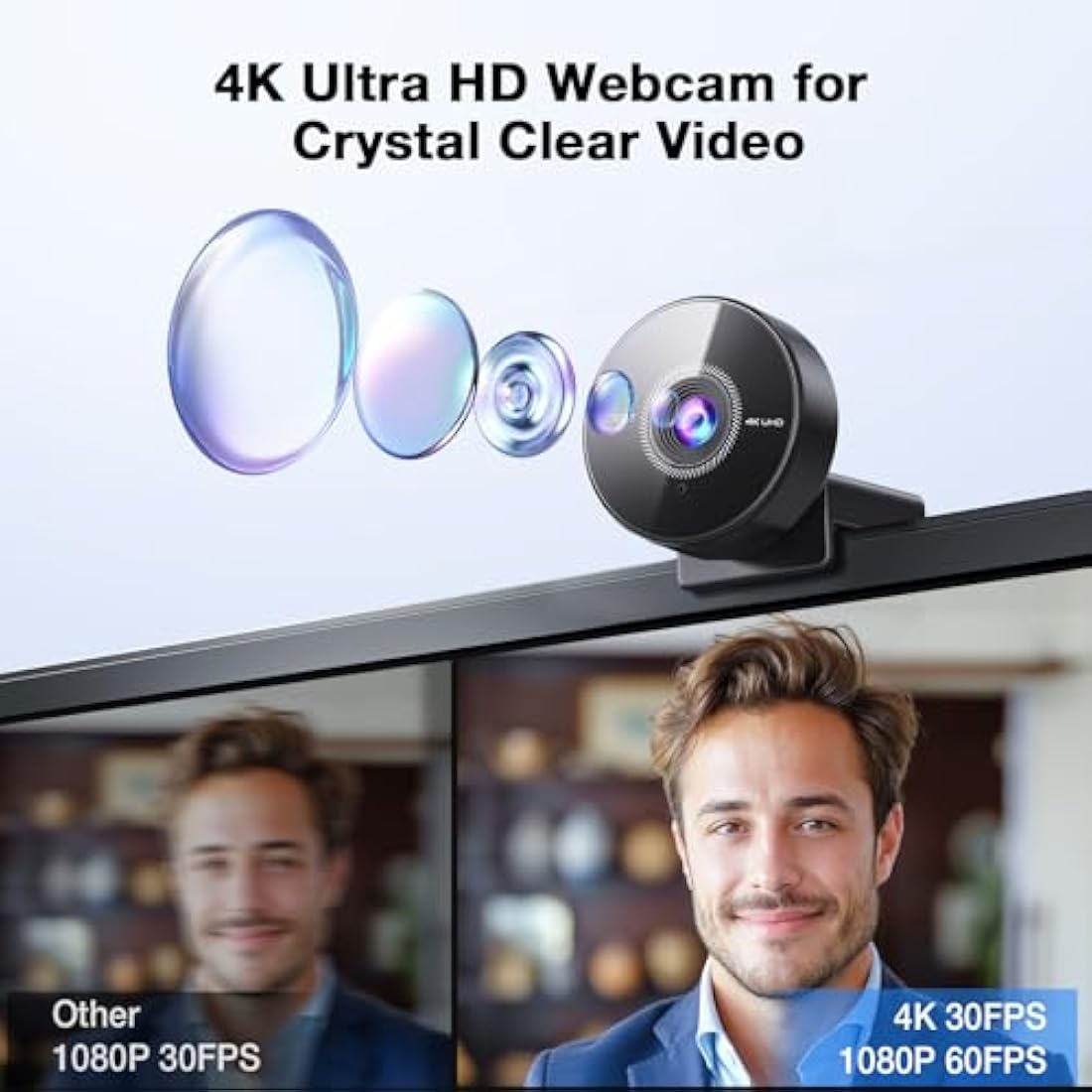 EMEET C950 4K UHD Webcam - PDAF Autofocus & Noise-Canceling Mic