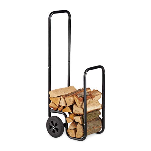 Relaxdays Steel Log Cart – Firewood Trolley with Wheels, 60kg Capacity