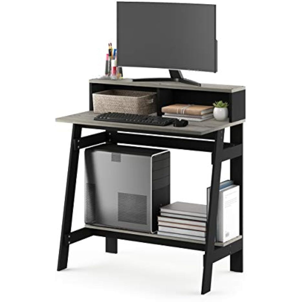 Furinno Simplistic A-Frame Computer Desk with Hutch - Black/French Oak