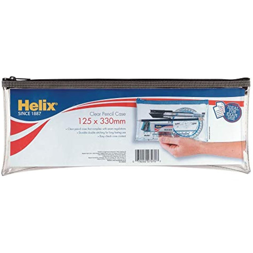 Helix Clear PVC Pencil Case – Durable Exam Stationery Pouch (330x125mm)