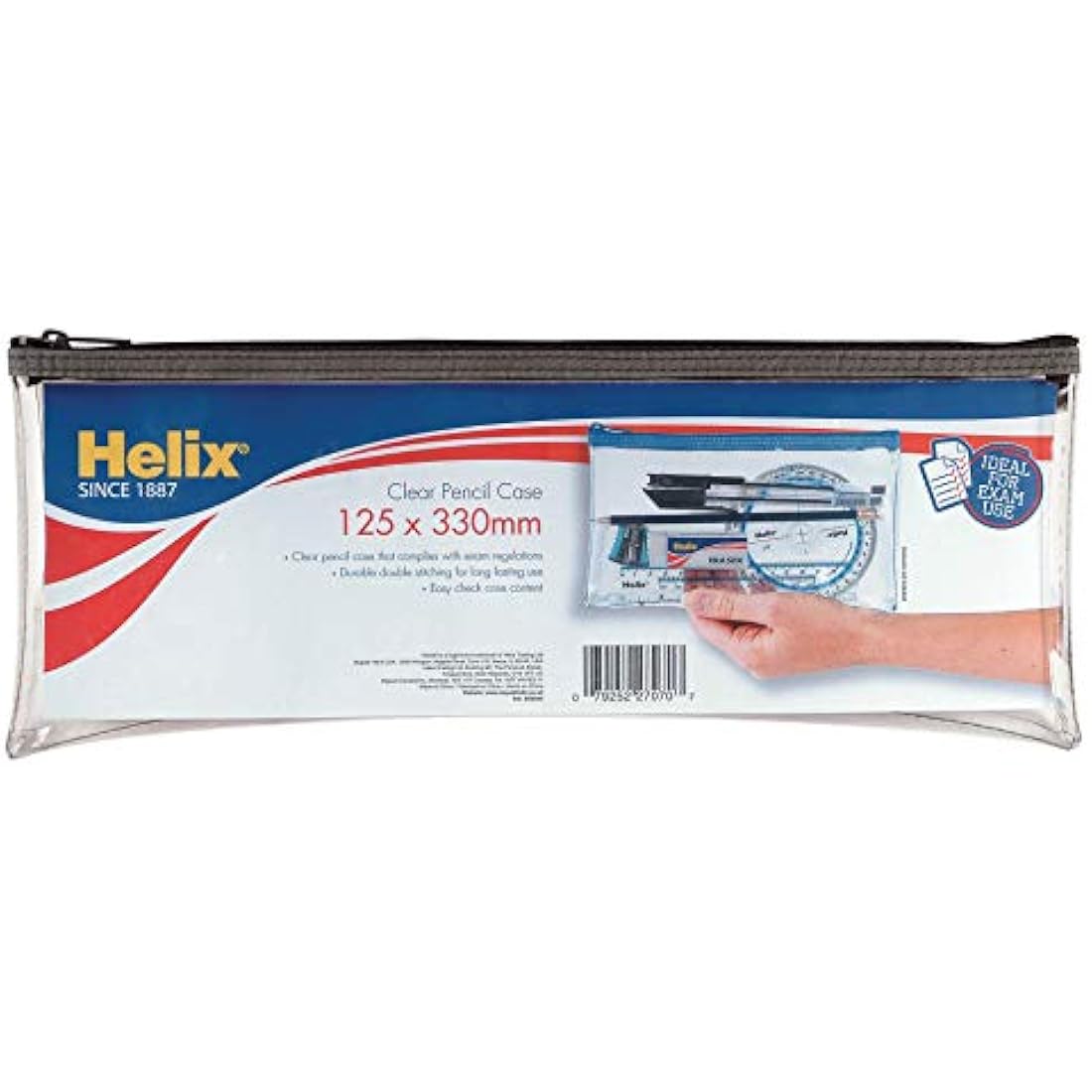 Helix Clear PVC Pencil Case – Durable Exam Stationery Pouch (330x125mm)