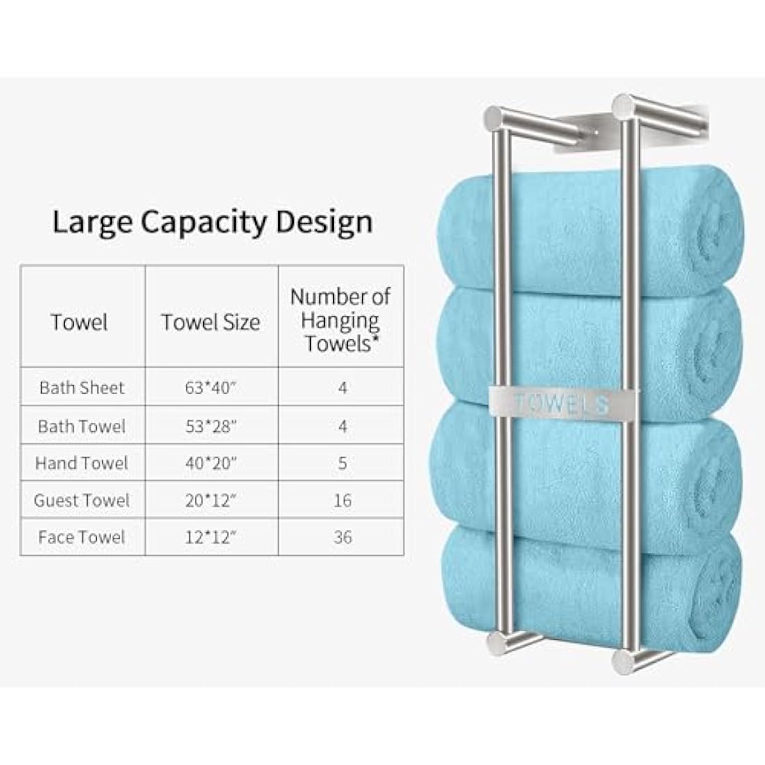 STWWO Wall Mounted Towel Rack – Brushed Metal Bathroom Storage