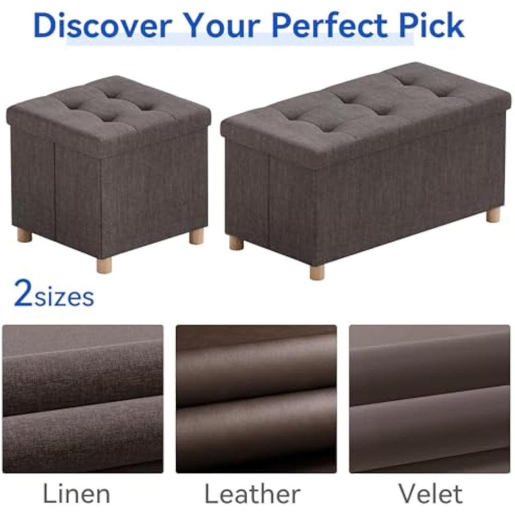 BRIAN & DANY Linen Storage Ottoman – Foldable Bench with Wood Legs