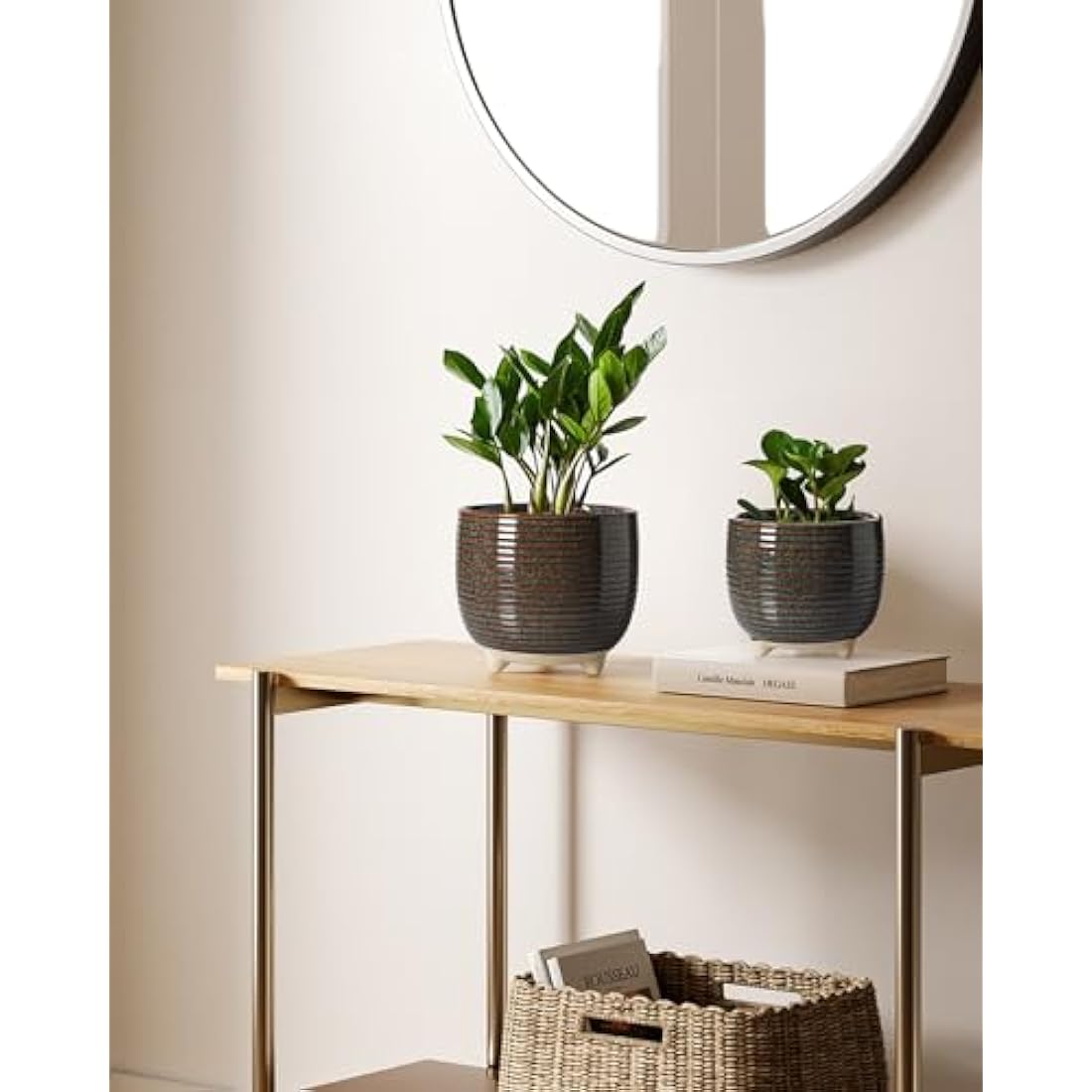 LE TAUCI Ceramic Plant Pots | Footed Indoor Planters with Drainage, Set of 2