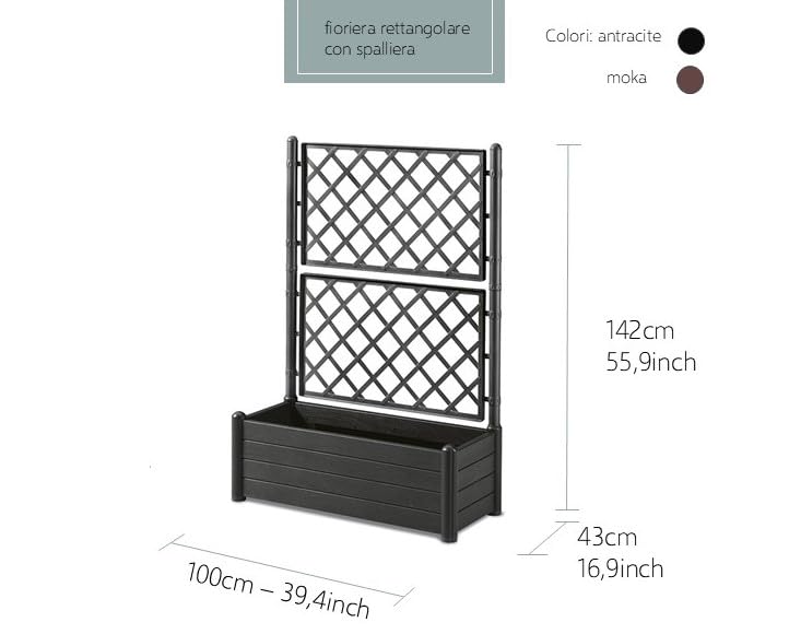 Stefanplast Italia Rectangular Climbing Planter with Trellis - Anthracite