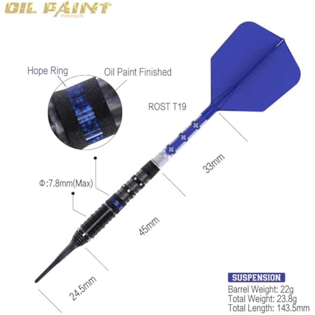 CUESOUL 90% Tungsten Soft Tip Dart Set – 18g Oil Paint Finish T19 Flight