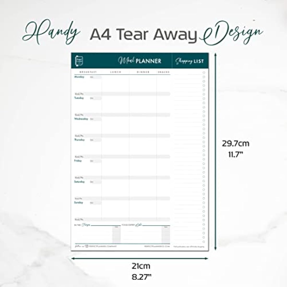 Perfect Planner Co Magnetic Weekly Meal Planner Pad | A4 Teal 50 Pages