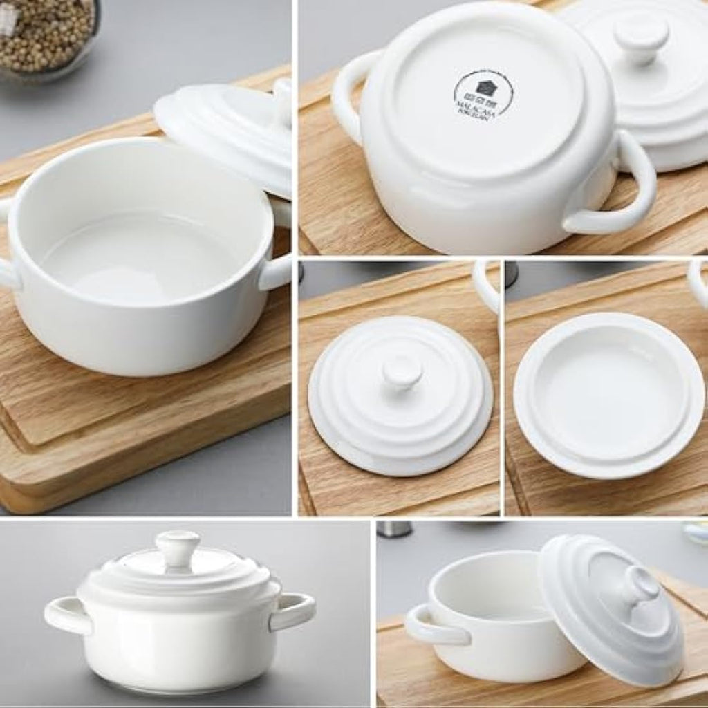 MALACASA Mini Cocotte Set – 440ML Ceramic Casserole Dishes with Lids, Set of 4