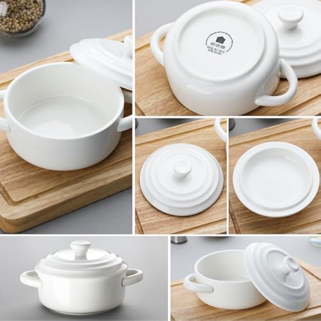 MALACASA Mini Cocotte Set – 440ML Ceramic Casserole Dishes with Lids, Set of 4