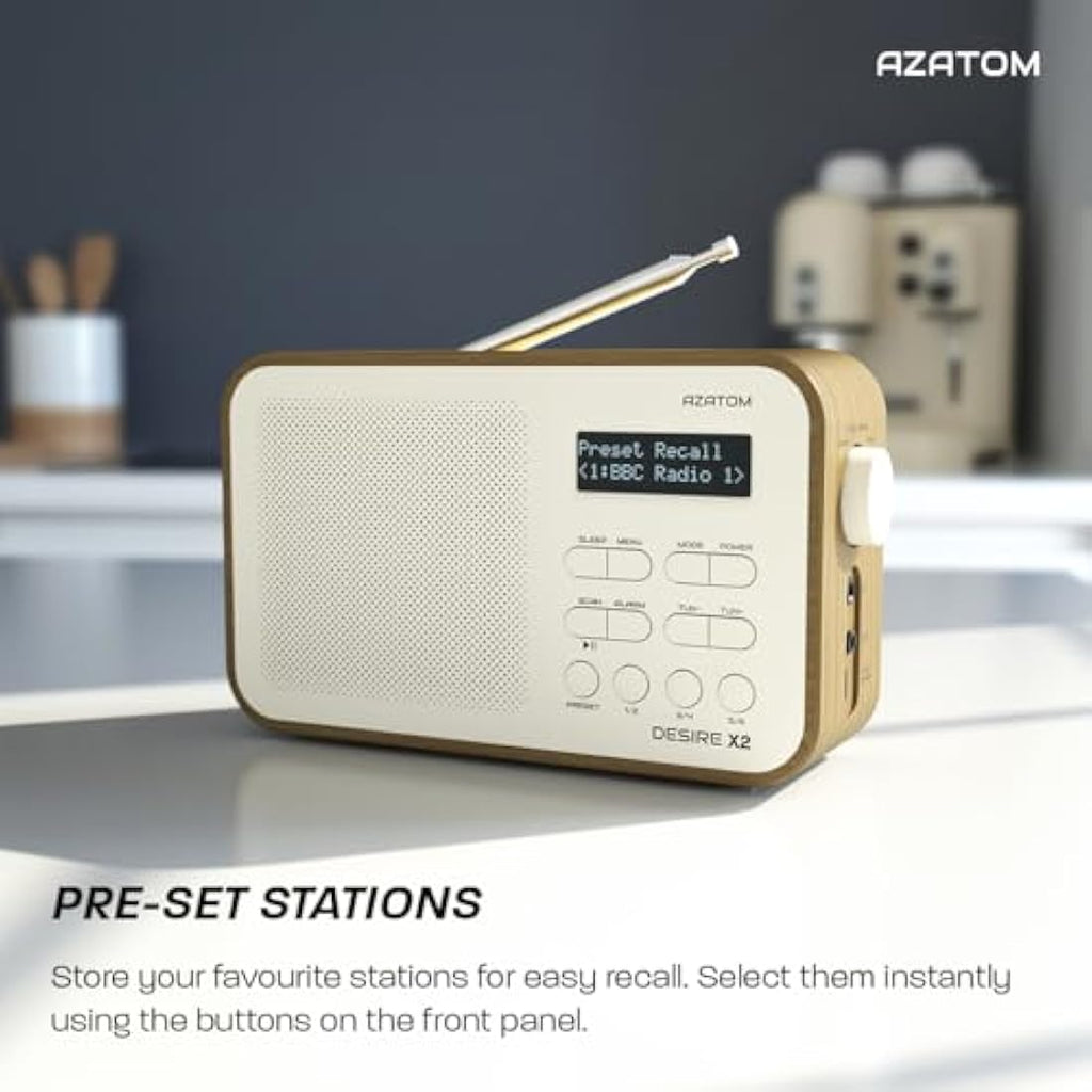 Azatom Desire X2 Portable DAB/DAB+ & FM Digital Radio with Bluetooth - Oak