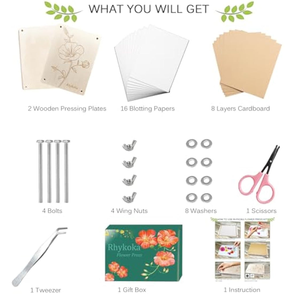 Rhykoka Flower Press Kit – 8-Layer Wooden Leaf Pressing Kit for DIY Art