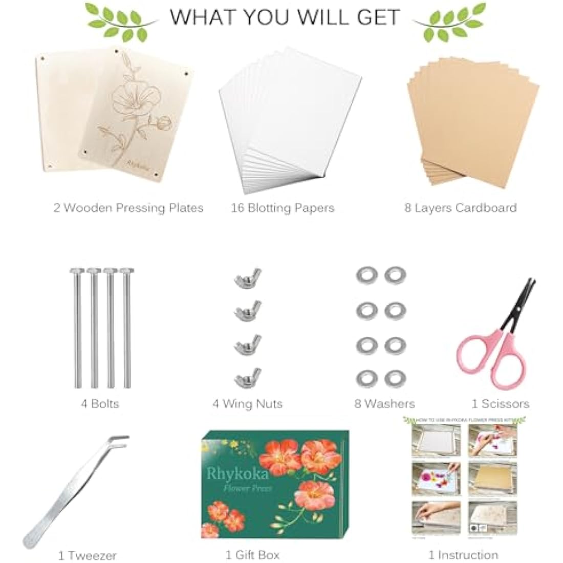 Rhykoka Flower Press Kit – 8-Layer Wooden Leaf Pressing Kit for DIY Art