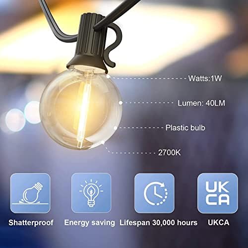 GLUROO 100FT G40 LED Outdoor String Lights – Waterproof Shatterproof Bulbs