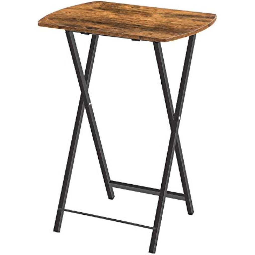 HOOBRO Folding Side Table – Industrial Metal Snack Tray for Small Spaces