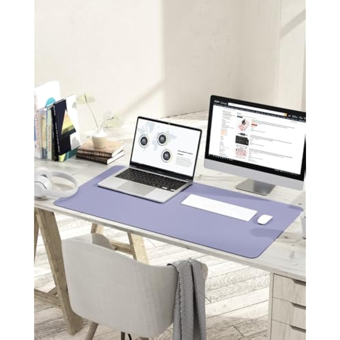 YSAGi PVC Leather Desk Pad – Large Waterproof Mouse Mat, Lavender