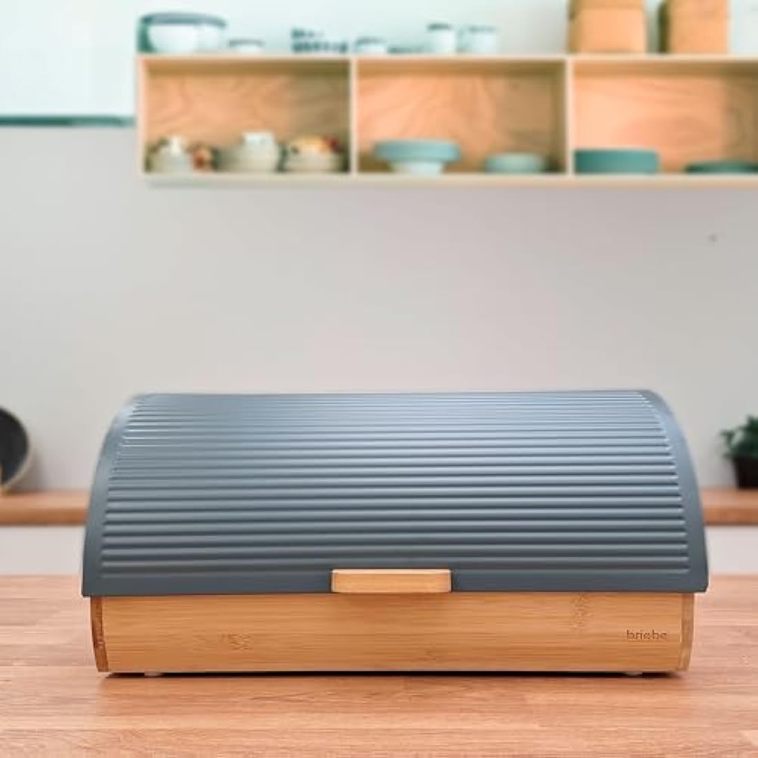 Jolof Store Nordic Bread Box – Bamboo Wood Sliding Lid Bread Bin, Grey