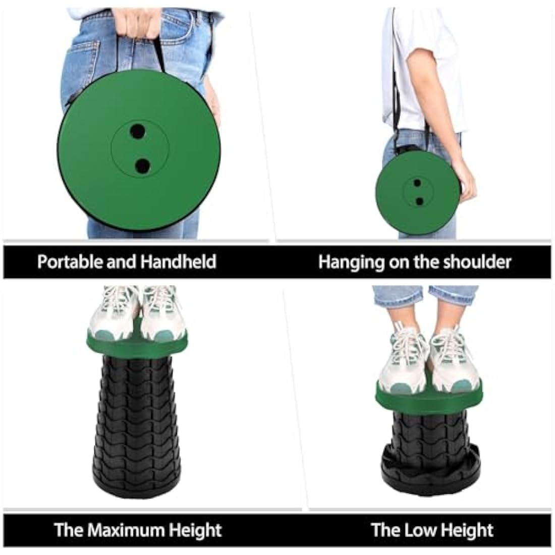 LUXJET Portable Telescopic Folding Stool - 180kg Capacity - Army Green