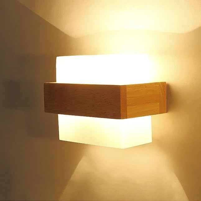 DELIPOP Wooden Wall Sconce | Modern E27 Glass Globe Indoor Wall Light