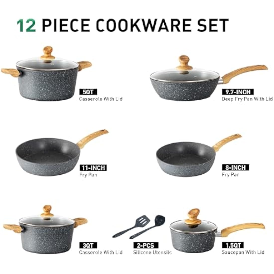 Kitchen Academy 12-Piece Nonstick Cookware Set | Induction Pots & Pans