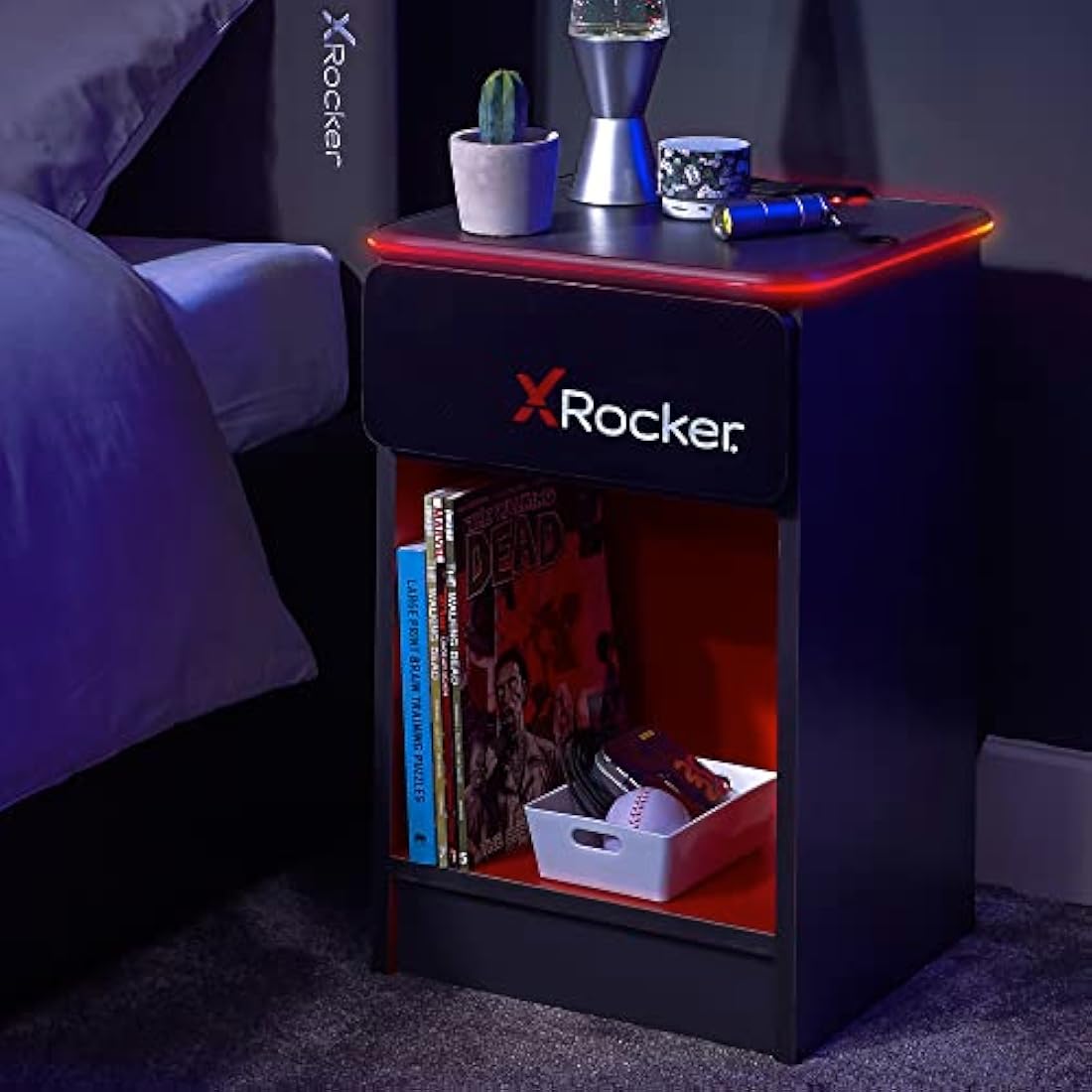 X-Rocker Carbon-Tek Gaming Bedside Table with RGB & Wireless Charging
