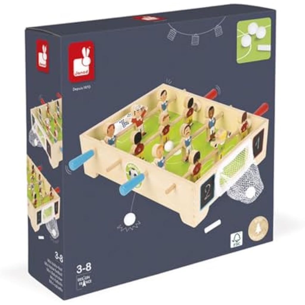 Janod Mini Wooden Table Football – Portable Foosball Game for Kids