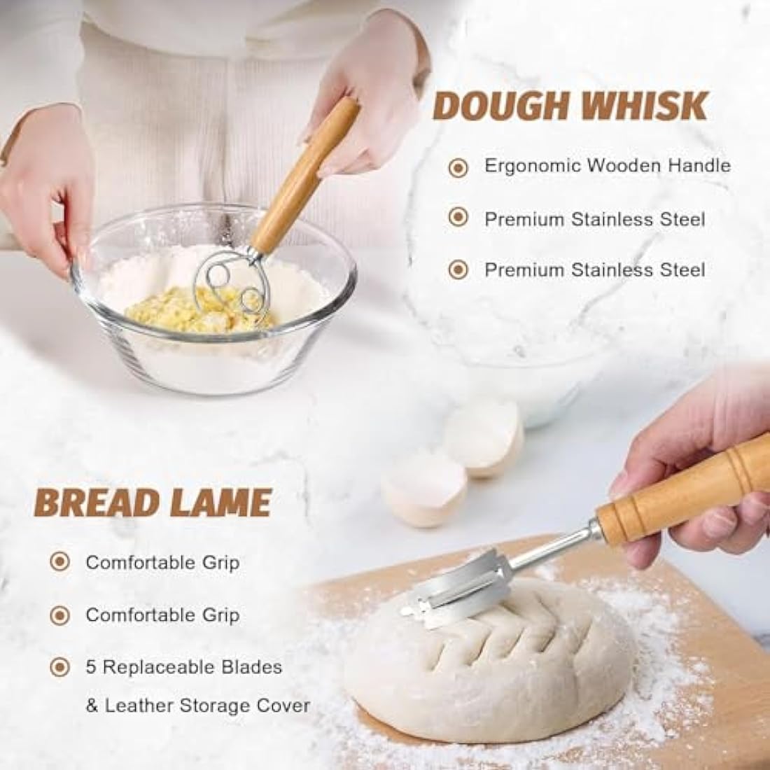 Sourdough Bread Proofing Basket Set | 2-Piece Rattan Kit