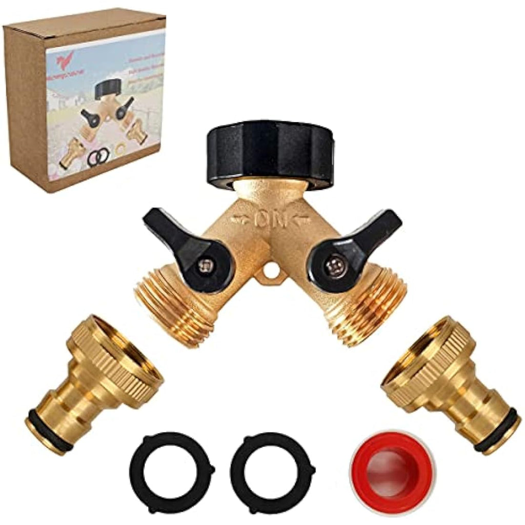 Brass 2-Way Garden Hose Splitter – Heavy Duty 3/4" Tap Connector