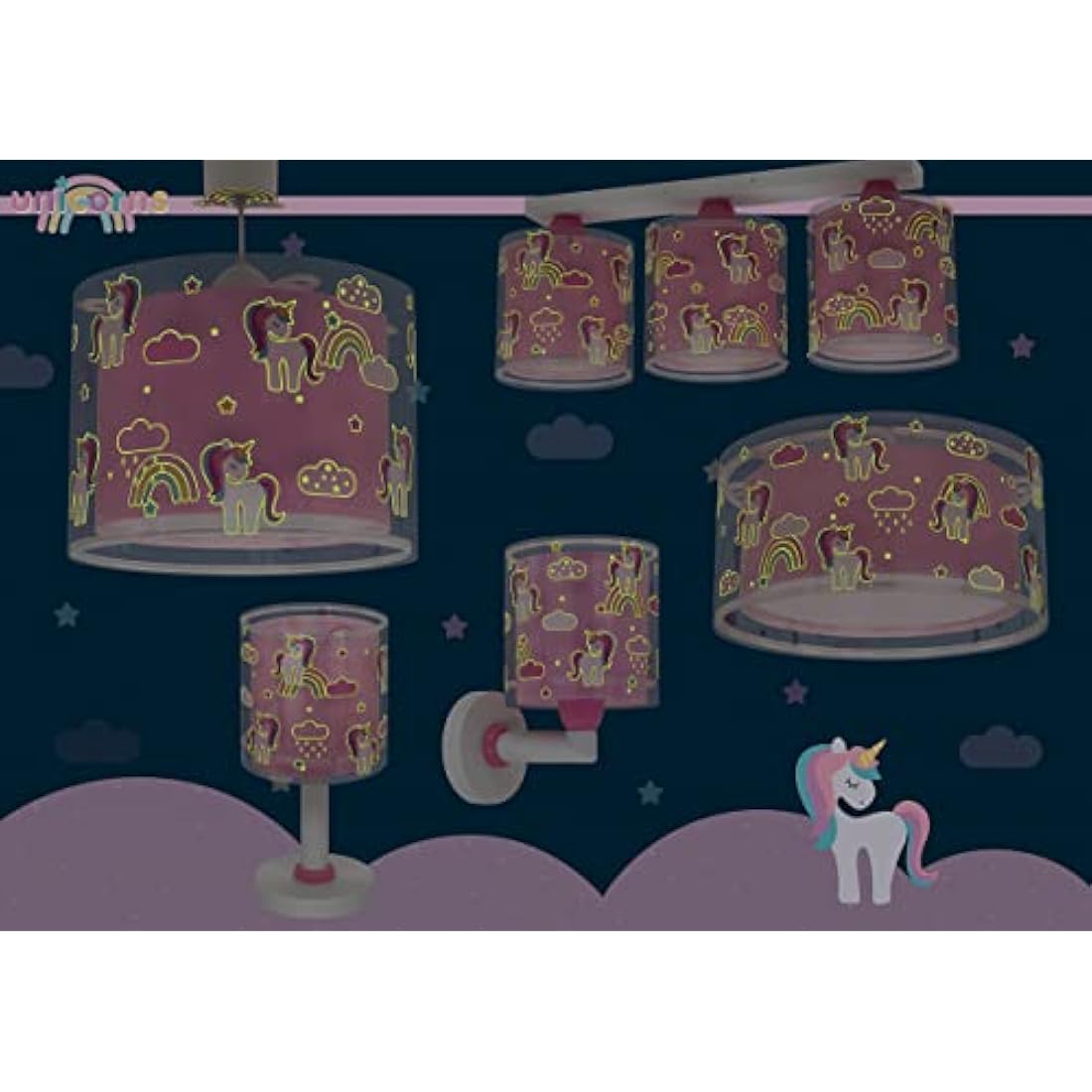 Jolof Store Unicorn & Animal Children's Ceiling Light - Pink Nursery Lamp