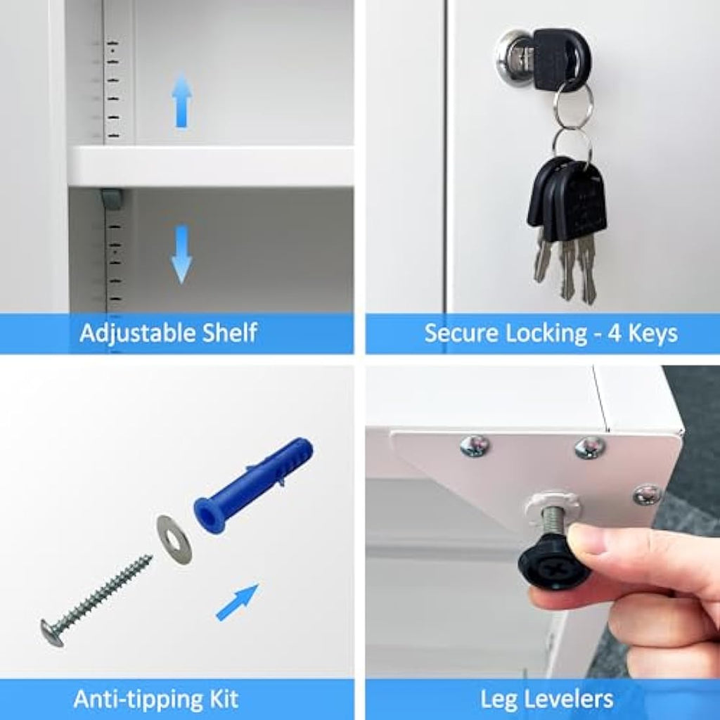 Metal Storage Cabinet | Lockable Steel Cupboard with 3 Shelves