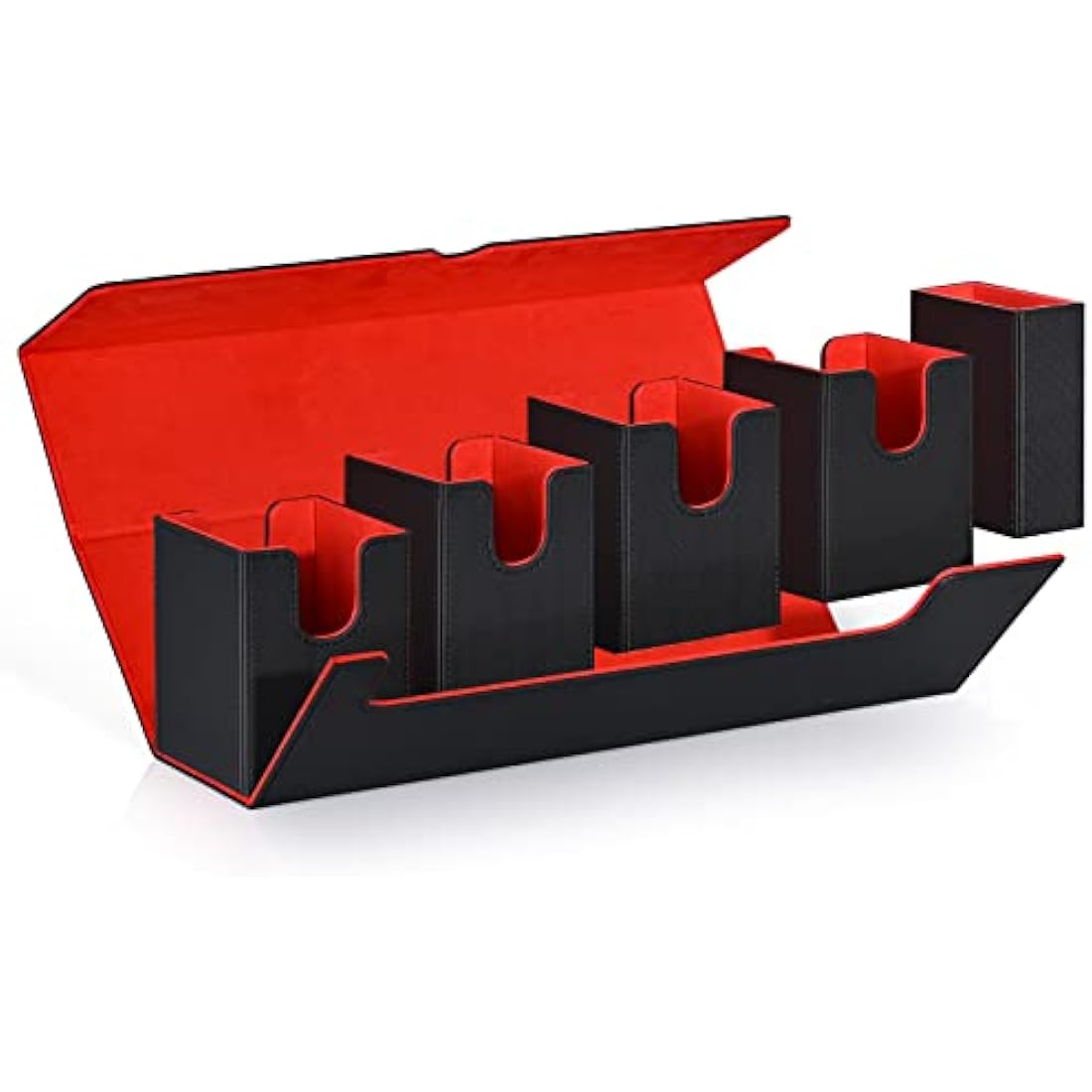 UAONO 5-in-1 Card Deck Storage Box with Dice Tray for MTG TCG - Black & Red