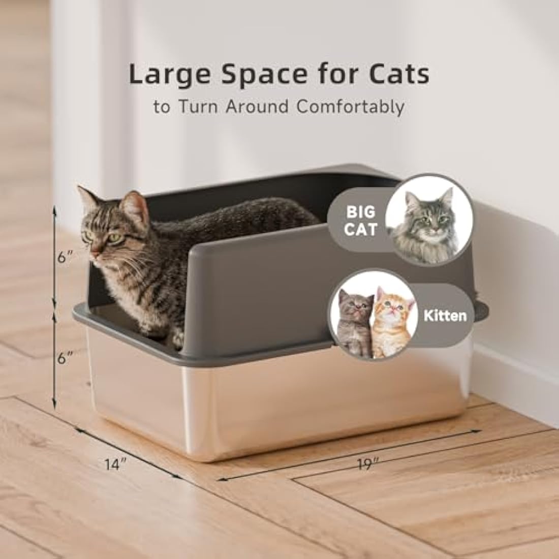 Jolof Store Stainless Steel Cat Litter Box with High-Sided Lid Enclosure