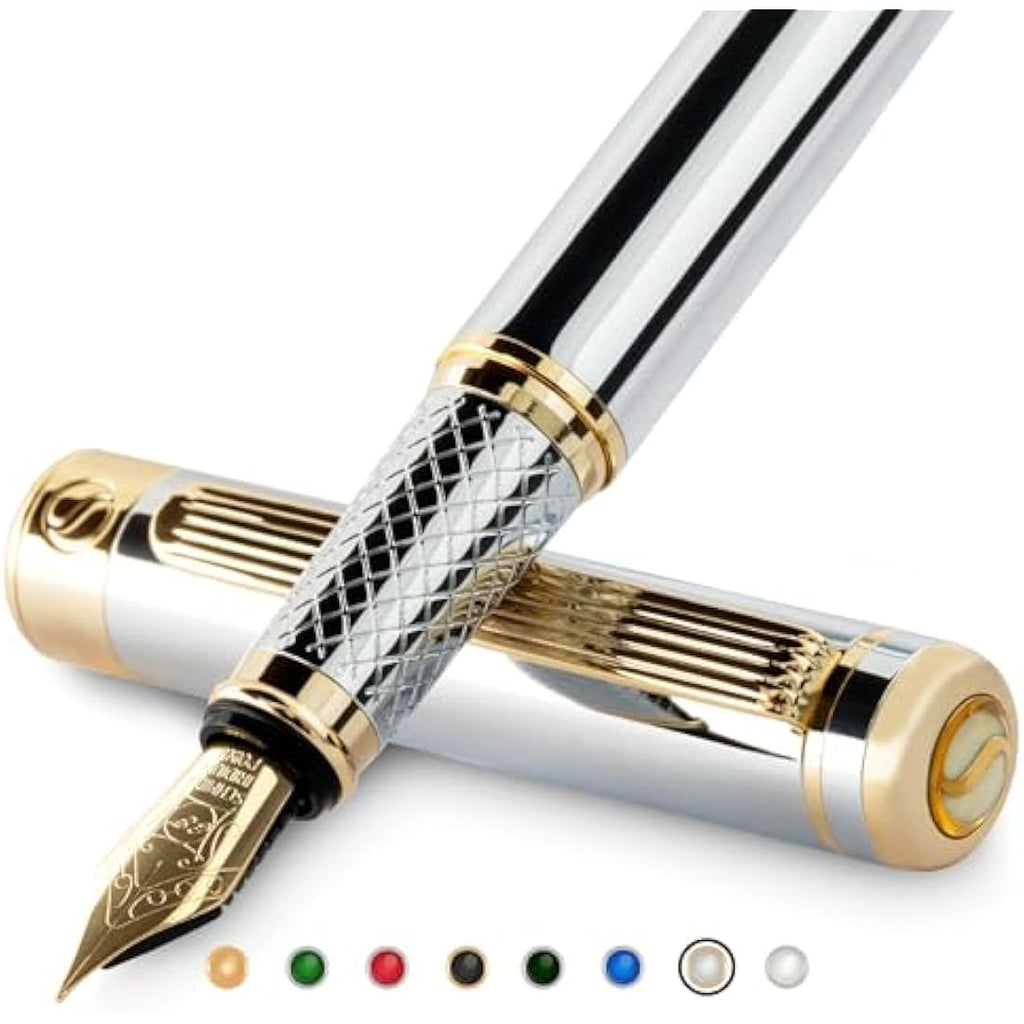 Silver Chrome Fountain Pen – Gold Plated Extra Fine Nib